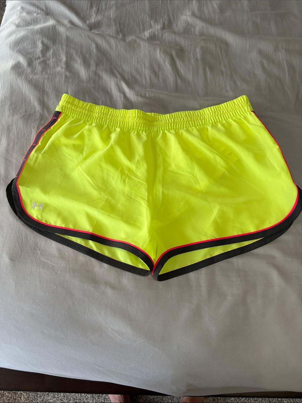 Under Armour HeatGear Neon Yellow Athletic Running Shorts with Black Trim
